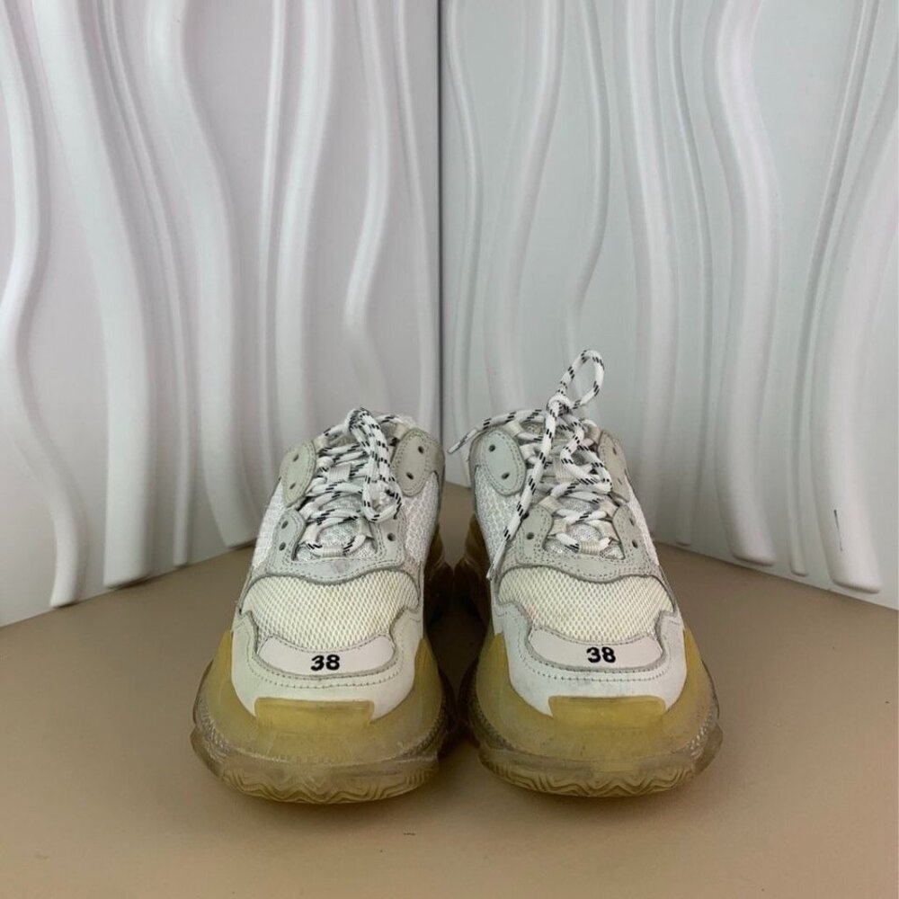 Balenciaga Triple S Womens Sneakers White Mesh & Leather Chunky Sole - Picture 2 of 8
